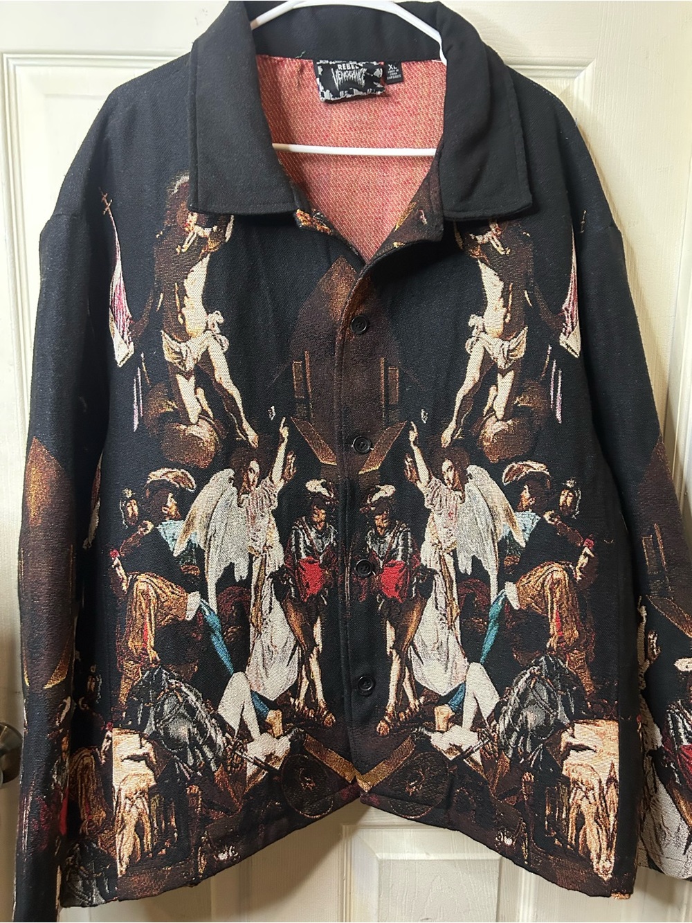 rebels Black Button-Up Jacket with Baroque Multicolor Print